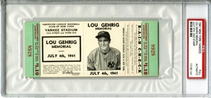 1941 Lou Gehrig Memorial Game Full Ticket 